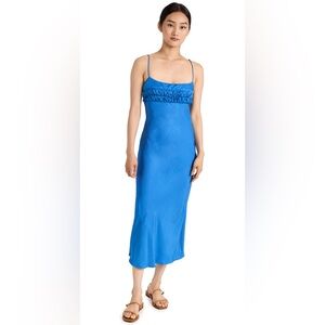 CIAO LUCIA Nera Ruched-front Satin Midi Slip Dress Size M Blue Spring Summer